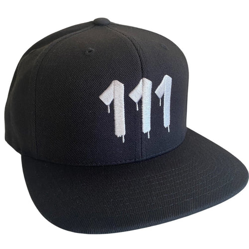 BLACK SNAPBACK HAT/111 IN WHITE - AngelNumbersMerch
