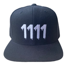 Load image into Gallery viewer, BLACK SNAPBACK HAT/1111 IN WHITE - AngelNumbersMerch
