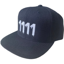 Load image into Gallery viewer, BLACK SNAPBACK HAT/1111 IN WHITE - AngelNumbersMerch
