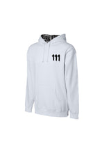 Load image into Gallery viewer, WHITE HOODIE/111 IN BLACK - AngelNumbersMerch
