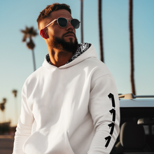 Load image into Gallery viewer, 1111  White Angel Number Hoodie from Angel Numbers Merch Official, representing synchronicity &amp; spiritual alignment.

