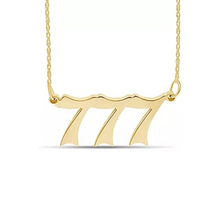 Load image into Gallery viewer, gold 777 angel number necklace
