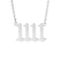 Load image into Gallery viewer,  Silver 1111 Angel Number Necklace from Angel Numbers Merch Official, symbolizing synchronicity and spiritual alignment.
