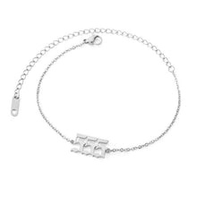 Load image into Gallery viewer,  Silver 555 Angel Number Ankle Bracelet from Angel Numbers Merch Official, representing transformation, courage, and embracing change.
