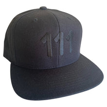 Load image into Gallery viewer, BLACK SNAPBACK HAT/111 IN BLACK - AngelNumbersMerch
